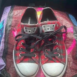 All Star Chuck Taylor Low Plaid Shoes Juniors Size 5 SN 649983F Red Black CTAS
